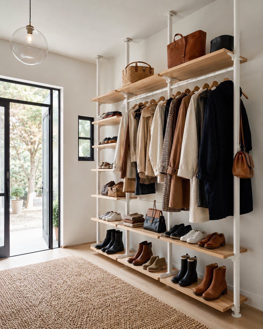 Offenes und flexibles Garderobensystem ELVARLI für einen luftigen Look.