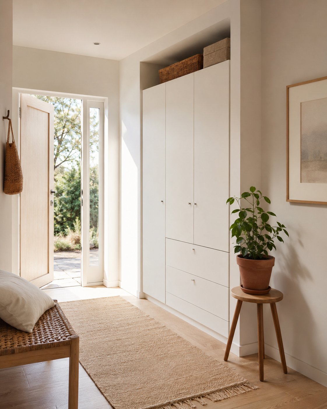 Eine stilvoll organisierte IKEA Garderobe in einem hellen Flur