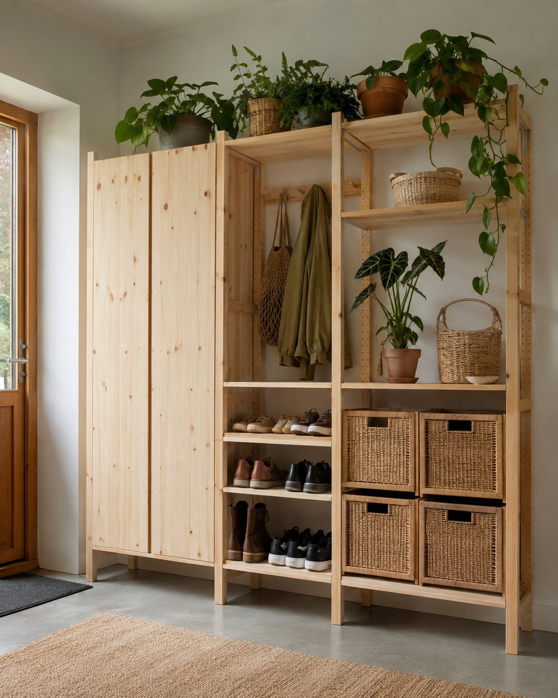 Individuelle Garderobe aus dem natürlichen IVAR-System gestalten.