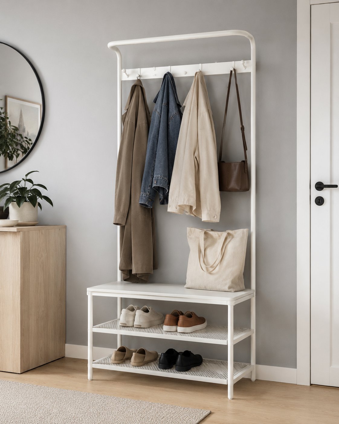 Minimalistische Garderobe für kleine Flure mit der MACKAPÄR Serie.