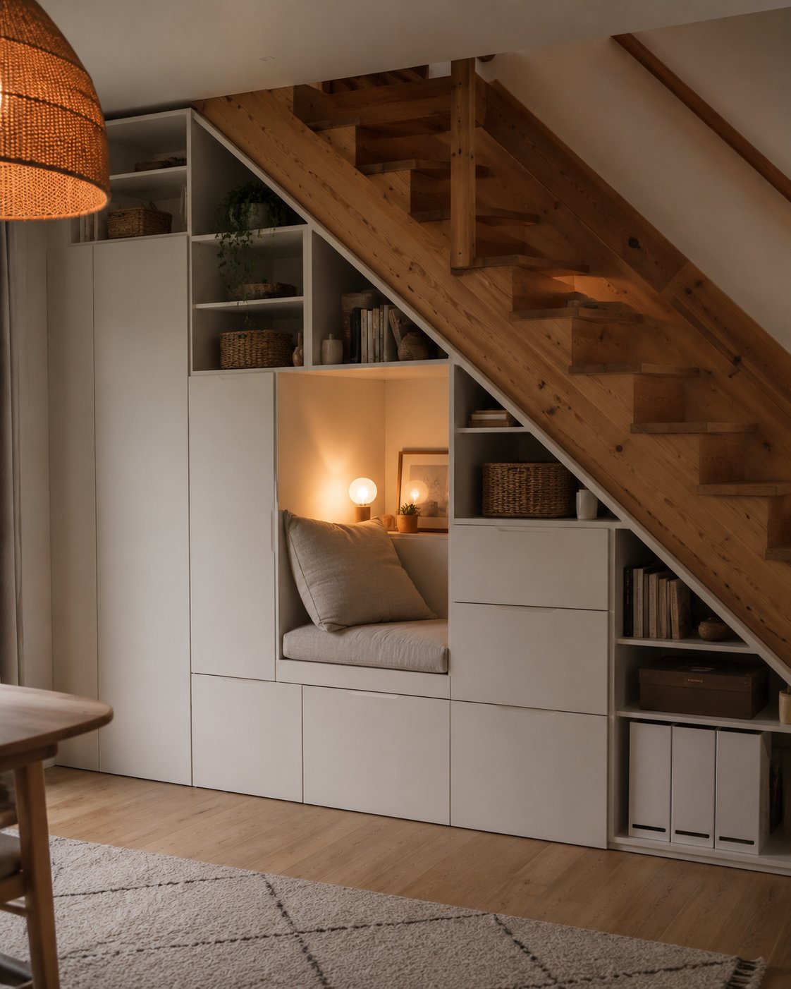 Clevere Stauraumlösung unter der Treppe mit dem flexiblen PLATSA System.
